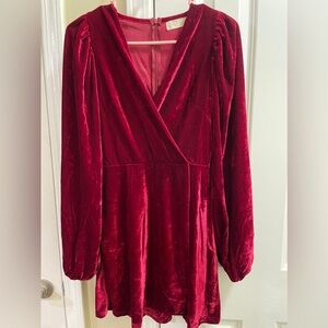 Altar'd State Velvet Long Sleeve Dress in Deep Red